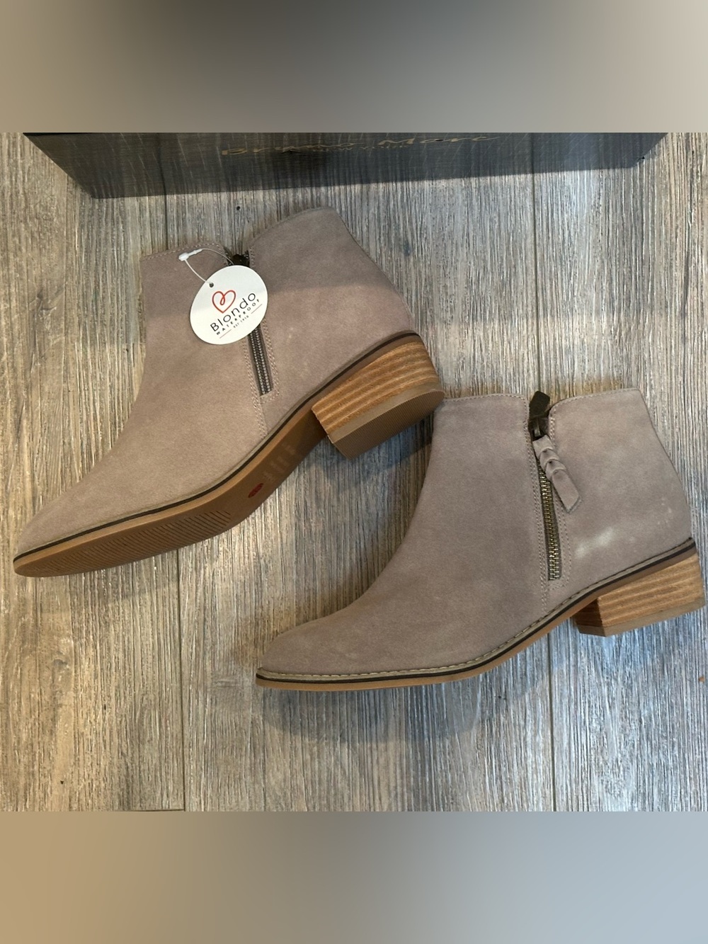 Blondo Liam Waterproof Suede Ankle Booties – Mushroom Beige – Size 10